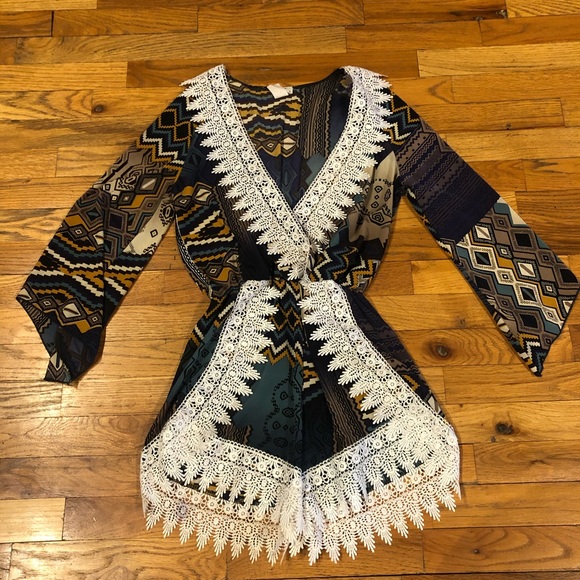Aztec Print Lace Romper - Picture 1 of 6